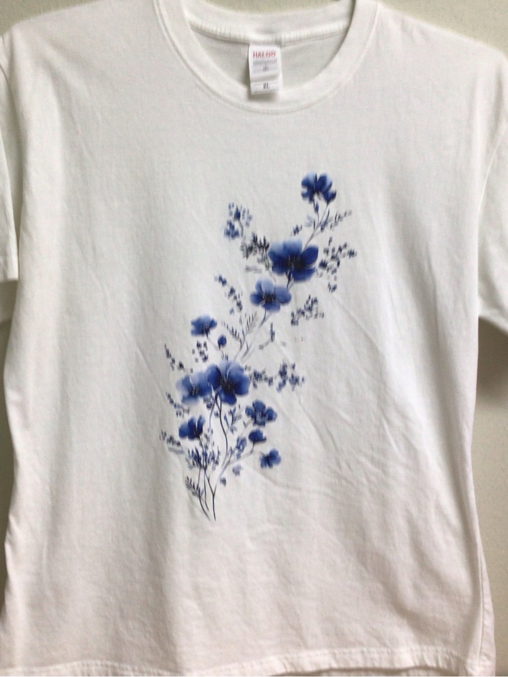 Halo White Short Sleeve Tee with Blue Floral Print